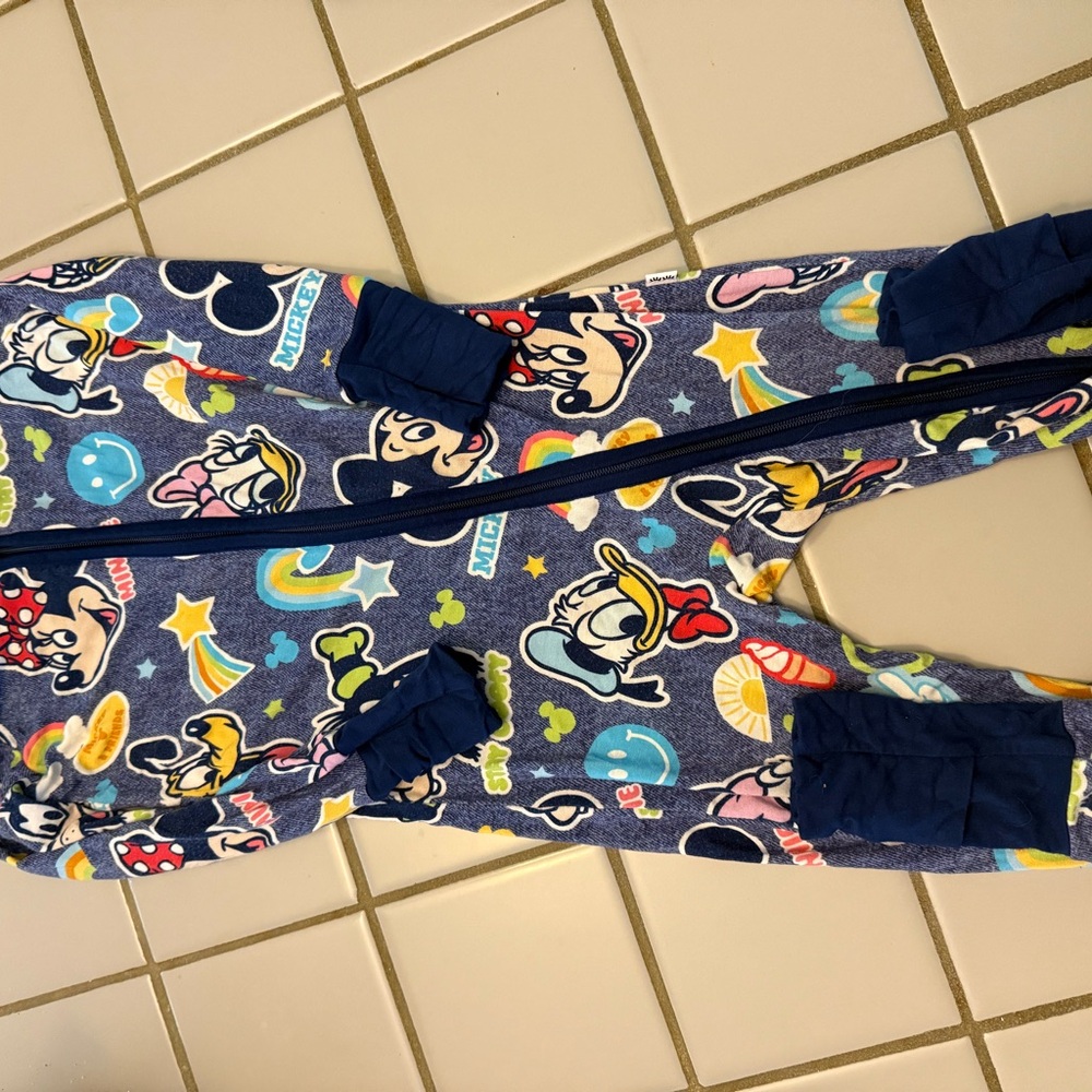 Little Sleepies Kids Footie Pajama - Blue with Cartoon Characters